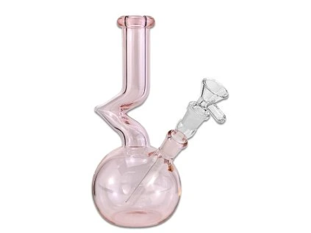 M-bong Cik-Cak|↕300mm|Ø20mm|SG14>14mm|hrúbka skla 4mm|Ružový-Sklenený